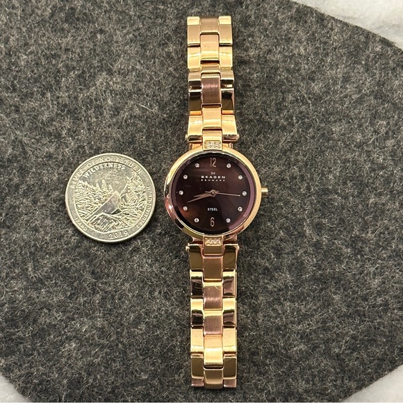 Skagen Denmark Vintage Women’s Watch Restored Gold Color With Crystals - Picture 6 of 11